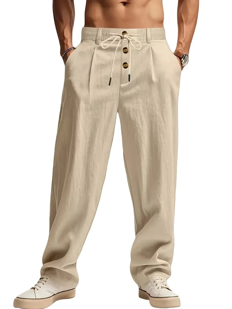 Cotton and linen casual pants - Multi