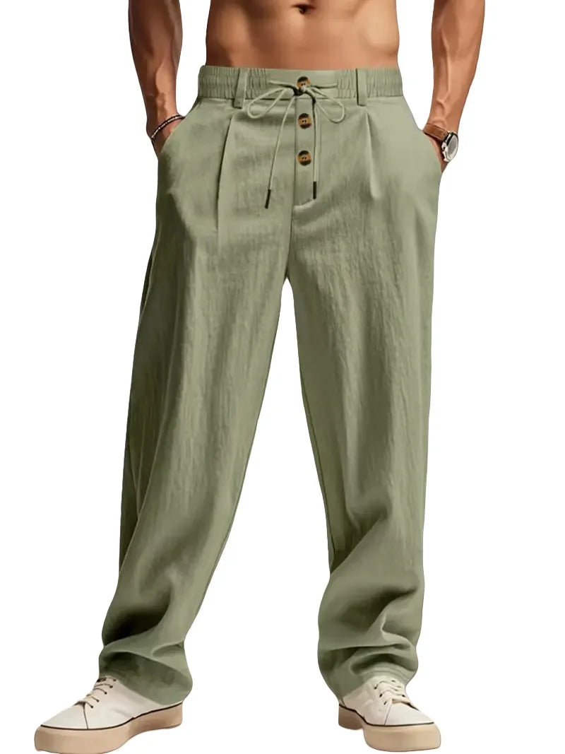 Cotton and linen casual pants - Multi